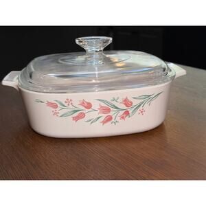 Vintage 2QT Corningware Rosemarie A-2-B Square Casserole Dish w/ Pyrex Lid